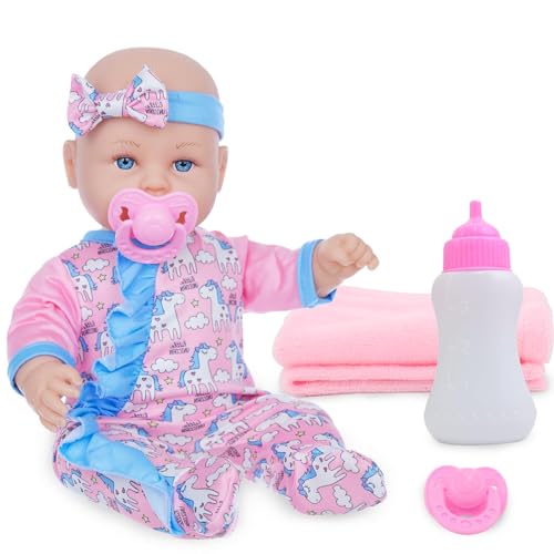 ZITA ELEMENT14 Inch Baby Doll with Clothes and Accessories, Including Reborn Alive Doll, Jumpsuit, Hat, Pacifier, Bottle, Towel for Toddlers Age 3+