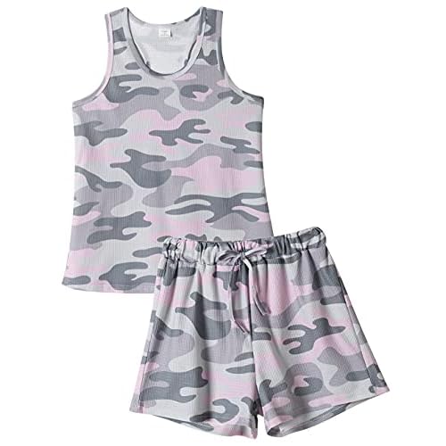 VENTELAN Women Pajamas Cute Tank and Shorts Set Soft PJS Sleepwear Loungewear Small Purple-camouflage