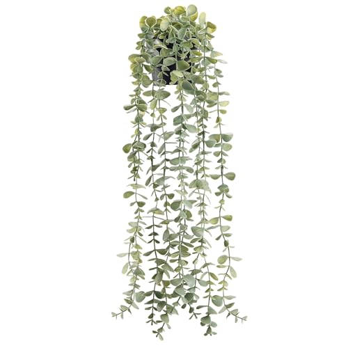 Der Rose 1Pcs Fake Plants Hanging Artificial Potted Faux Eucalyptus Plants for Vintage Boho Farmhouse Bathroom Office Desk Wall Book Shelf Room Access