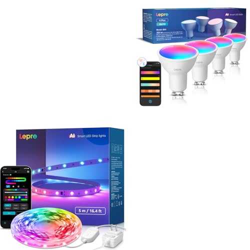 Lepro Bundle - 2 Items: S1 16.4ft AI LED Strip Lights for Bedroom & 4 Pack BG1 AI GU10 Smart Bulb