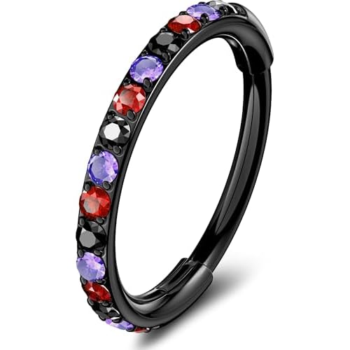 OUFER Nose Rings Hoops, 316L Surgical Steel Nose Ring for Women, 20G Hinged Colorful CZ Helix Piercing Jewelry, Lip Rings Cartilage Conch Rook Tragus