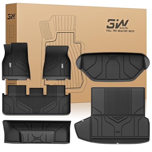 3W Floor Mats & Cargo Liner Fit for Tesla Model S 2022-2024(Left Drive Hand) All Weather TPE Custom Fit Floor Liners for 1-3 Rows and Trunk Full Set C