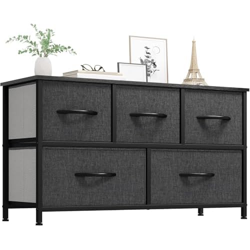YITAHOME Dresser with 5 Drawers - Fabric Dresser, Organizer Unit for Bedroom, Living Room, Closets - Sturdy Steel Frame, Easy Pull Fabric Bins & Woode