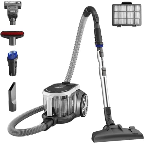 EUREKA Bagless Canister Vacuum Cleaner, Lightweight Vac for Carpets and Hard Floors, Silver with Black, NEN180C