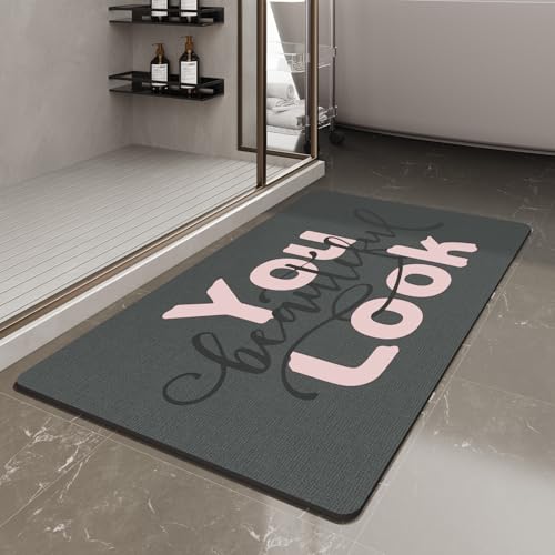 MontVoo Bath Mat - Bathroom Mat Rug Non Slip Super Absorbent Stain Resistant Quick Dry Thin Bathroom Rug - 17"x35" Pink Pink-look 17"x35"(Rectangular)