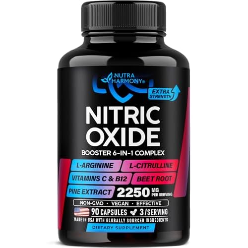 Nitric Oxide Supplement for Men & Women 2250 mg - Nitric Oxide Booster - Pine Bark | L-Arginine | L-Citrulline | Beet Root | Vitamin C & B12 - Muscles