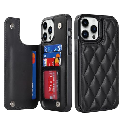for iPhone 15 Wallet Case with Credit Card Holder,RFID Blocking,PU Premium Diamond Leather Double Magnetic Clasp Kickstand Heavy Duty Protective Cover