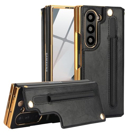 for Samsung Galaxy Z Fold 7 Wallet Case with S-Pen Holder and Credit Card Holder, Built-in Front Screen Flim Protector,Luxurious Leather Magnetic Clas