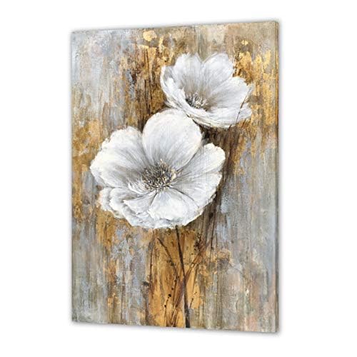 Yihui Arts White Floral Wall Pictures Vertical Lily Bouquet Flower Oil Painting Artwork for Living Room Bedroom Hallway Decor 40"L x 30"W Floral Arts