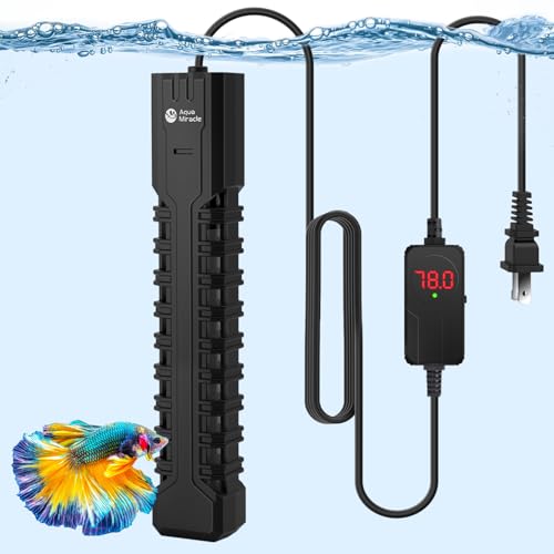 AquaMiracle 500W Submersible Aquarium Heater with LED Digital Display Thermostat, Fish Tank Heater Turtle Heater with Protective Housing, for Tanks 75