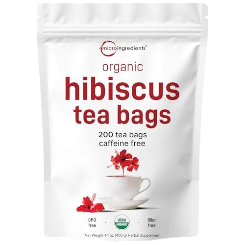 Organic Hibiscus Tea Bags, 200 Count | Premium Source from Hibiscus Flowers | Caffeine Free Herbal Tea | Eco-Friendly Hemp Paper Tea Bags | Non-GMO, N