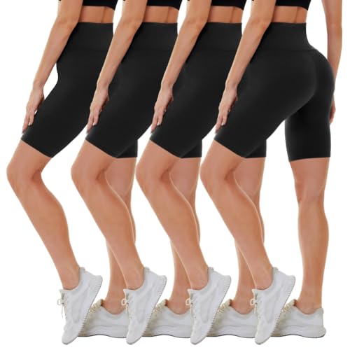CAMPSNAIL 4 Pack Biker Shorts for Women High Waist - 5"-8" Tummy Control Soft Athletic Yoga Workout Running Gym Shorts 8 inch Small-Medium 1#black, 4