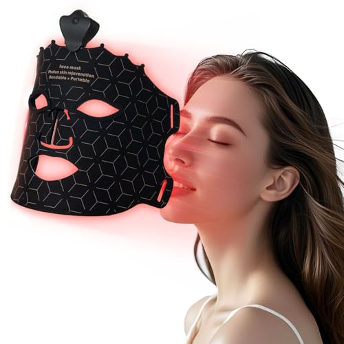 SUERBEATY Red Light Mask - 7 Colors Red Light Mask for Face, Facial Skin Care at Home, Cordless, Ergonomic Design and Rechargeable for Home - Black