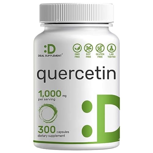 Quercetin 1,000mg Per Serving, 300 Capsules – Healthy Immune Support Supplements, High Bioavailable Flavonoids, Natural Antioxidant – Non-GMO, Soy