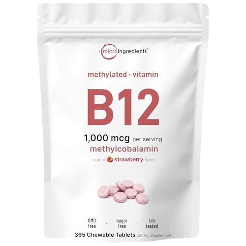 Micro Ingredients Vitamin B12 1,000 mcg | Methylcobalamin – 365 Chewable Tablets | Fast Dissolve, Natural Strawberry Flavor | Supports Energy & Meta