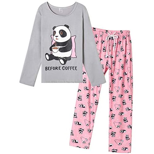 VENTELAN Women Pajamas Cute Christmas Bear Sleepwear Long Sleeve Stripes Loungewear X-Small Grey Panda