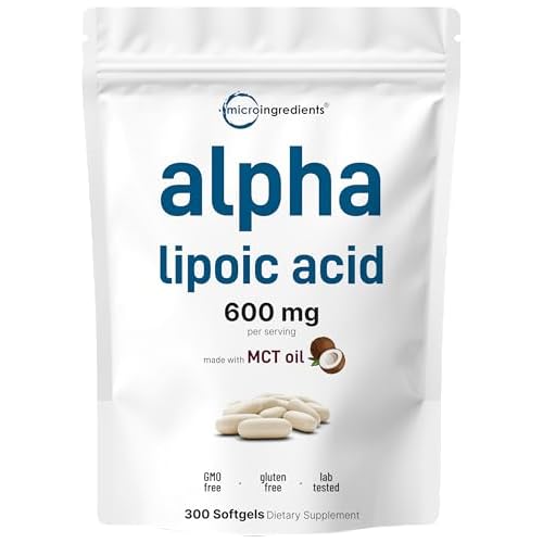 Micro Ingredients Alpha Lipoic Acid 600mg with MCT Oil, 300 Softgels | ALA Supplement for Liver, Antioxidants, Nerve, Cardiovascular Health Support |