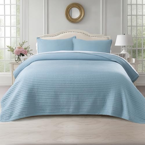 KASENTEX KWX1804-BL Quilt Mini Set-Stone Washed-Super Soft Bedspread-Light Weight-White Down Alternative Microfiber Fill-Machine Washable-Solid Colors