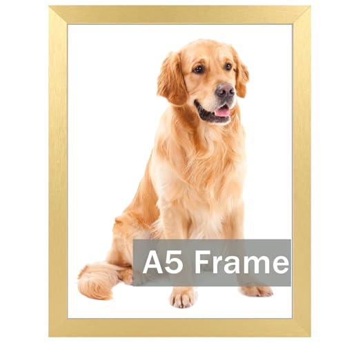 RUN HELIX A5 Picture Frame Gold for Wall Hanging or Tabletop- Wall Mounting Horizontally or Vertically, 5.8 x 8.3 Wall Gallery Poster Photo Frame for