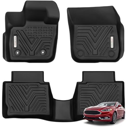 YITAMOTOR Floor Mats Compatible with 2017-2020 Ford Fusion-Lincoln MKZ, Custom Fit Floor Liners, 1st & 2nd Row All-Weather Protection, Black 17-20 Fus