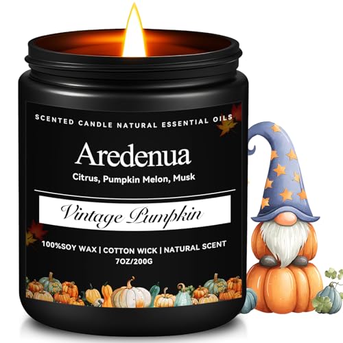 Vintage Pumpkin Candle - Fall Candles | Halloween Pumpkin Candles, 7oz Autumn Soy Candle for Home Scented, Fall Gifts for Women & Men, Cozy Seasonal S