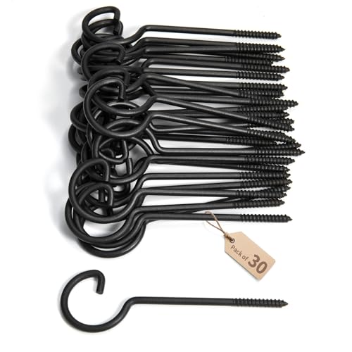 Screw Hooks 6in,Ceiling Hooks 30Pcs Screw-in Hooks,Birds House Christmas Lights and Curtain Hooks,Kitchen Hooks,Plants Hanger Outdoor-Indoor Hooks 6in