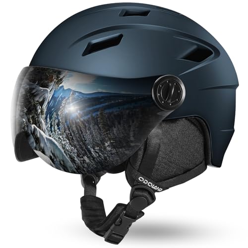 Odoland Ski Helmet with 2-in-1 Visor Goggles, Light Weight Snowboard Helmet for Men Women, Snow Sport Helmets for Skiing, Skating, Snowboarding Blue M