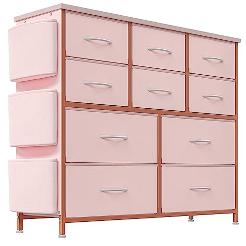 Garvee Dresser with 10 Drawers, Dressers & Chest of Drawers with Wood Tabletop for Bedroom Living Room Entryway - Pink