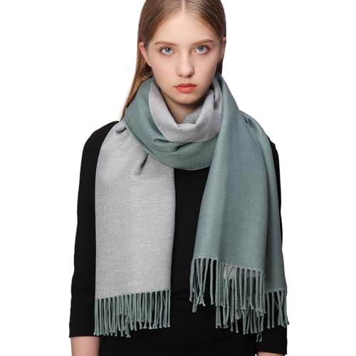 RIIQIICHY Pashmina Shawls and Wraps for Evening Dresses Scarfs for Women Fall Winter Travel Blanket Scarf Large Warm Scarves Turquoise and Grey