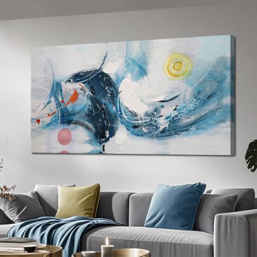 Ardemy Abstract Wall Art Canvas Modern Textured Teal White for Living Room Painting, Wall Art for Living Room Picture Bedroom Large Artwork Framed Hom