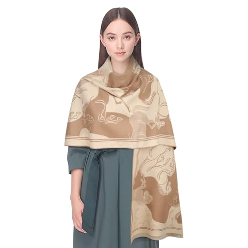 EXTREE Women's Scarf Pashmina Shawls and Wraps for Evening Dress Bridesmaid Wedding Bridal Winter Warm Long Large Scarves Galloping Horse Brown