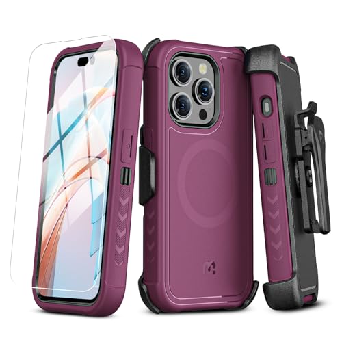 M MYBAT PRO Maverick Series for iPhone 15 Pro Max Case with Belt Clip Holster,[Compatible with Magsafe] w-Screen Protector,Anti-Drop,Shockproof,with 3