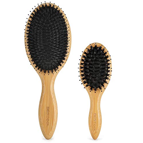 BESTOOL Hair Brush (Regular & Small), Boar Bristle Hair Brushes for Women Men Kids Thick Fine Curly Hair, Hairbrush for Detangling, Soften & Silky Shi