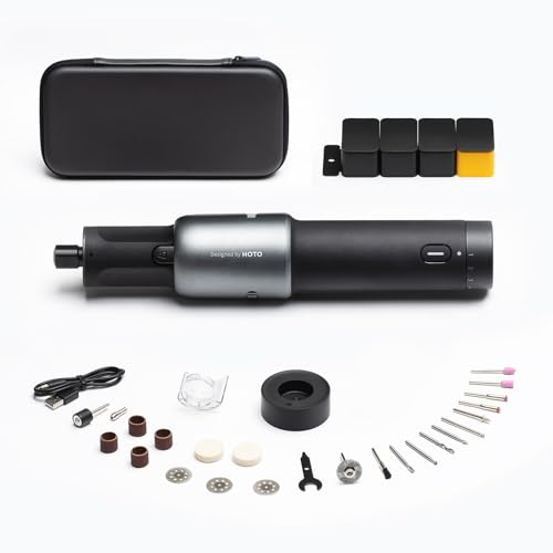 HOTO Cordless Rotary Tool Kit 4V, 5 Variable Speed, 25000 RPM, 2000mAh USB-C Rechargeable Battery, 35 Accessories, LED Light, Power Tool for Sanding,