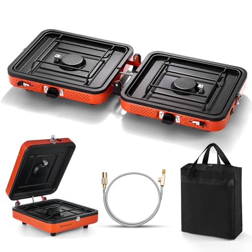 Odoland Portable 2 Burner Camping Stove, 4400w Camp Stove Lightweight Gas Stove for Camping Cooking Outdoor Backpacking and Picnic