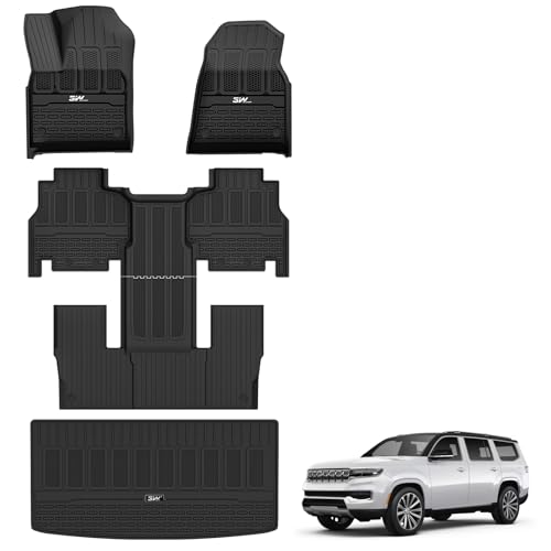 3W Floor Mats & Cargo Liner Fit for Jeep Grand Wagoneer-Wagoneer 2022-2025 7 seat (Not Fit for L or 8 seat), TPE Custom Fit Wagoneer Floor Liner for 1