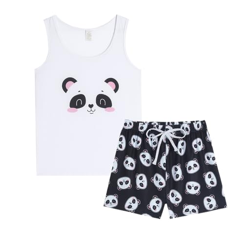 VENTELAN Women Pajamas Cute Tank and Shorts Set Soft PJS Sleepwear Loungewear Small White-panda
