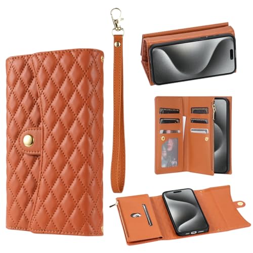 for Samsung Galaxy S24 Zipper Wallet Case with Card Holder, 7 Card Slots Large Capacity and 2 Style Lanyards Like Fashion Clutch Hang Bag.(Brown) Brow
