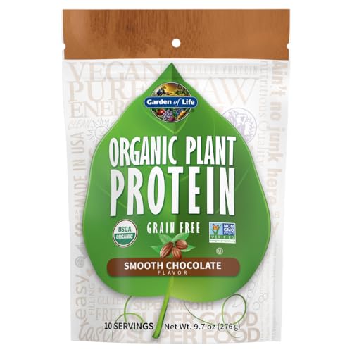 Garden of Life Organic Plant Protein Smooth Chocolate Powder, 10 Servings - Vegan, Grain Free & Gluten Free Plant Based Shake with 1 Billion CFU Probi