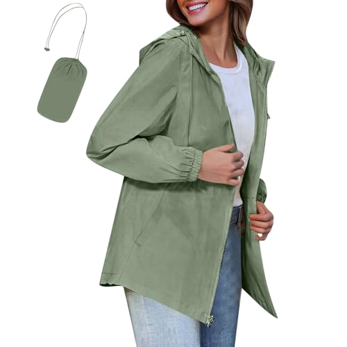 Womens Packable Rain Jacket Waterproof | Lightweight Hooded Windbreaker, Sleek Activewear for Travel & Outdoors A01 Green Large