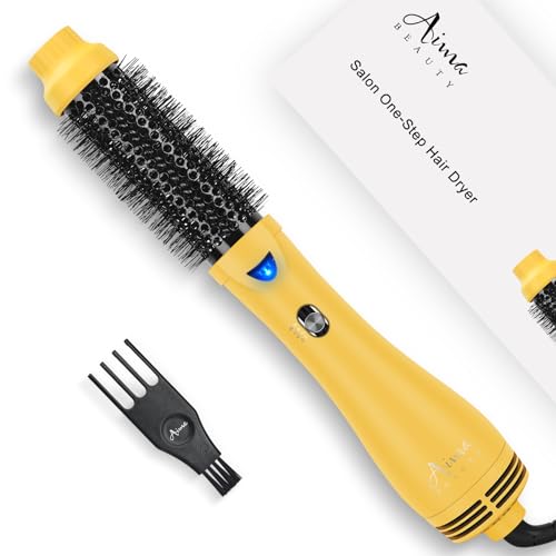Hair Dryer Brush, Aima Beauty 4-in-1 Upgrade Hot Air Straightener Curler Function for Women, Hair Styling Tools, Yellow-Round 1.75-inch Diameter-yello