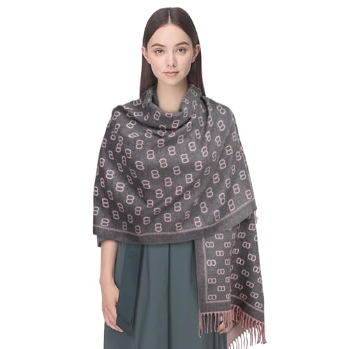 EXTREE Women's Scarf Pashmina Shawls and Wraps for Evening Dress Bridesmaid Wedding Bridal Winter Warm Long Large Scarves Dark Gray and Pink Two-tone