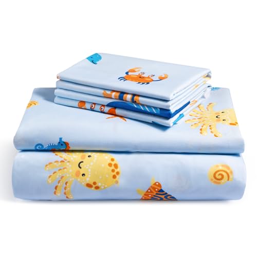 LuxClub 4 PC Full Sheet Set Blue Whale, Kids Bed Sheets Twin Size, Toddler Bedding Set for Girls, Boys, Teens - Deep Pocket - Machine Washable - Soft