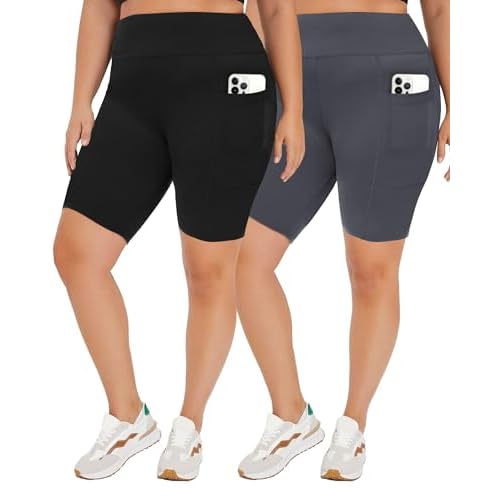 TNNZEET 2 Pack Plus Size Biker Shorts for Women - 8" Black High Waisted Tummy Control Spandex Workout Shorts (XL-4XL) 4X-Large Black-Grey（2 Pockets�