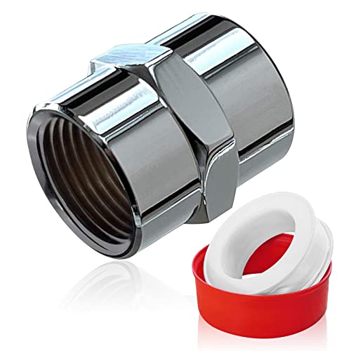Brass Pipe Fitting-1-2" NPT Female×1-2" NPT Female Pipe Coupling-Chrome Plated Shower Head Coupling-Converter Adapter, for Home Plumbing Pipes Connec