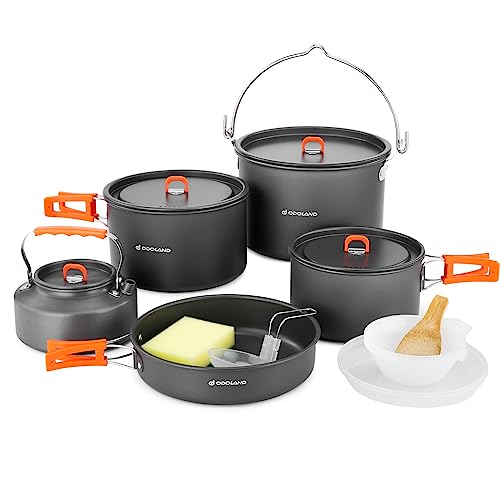 Odoland Camping Cookware Set 16 Pcs, Outdoor Cooking Set With 3 Pots, Frying Pan And Kettle Camping Pot Set, Aluminium Cookware For Camping,Travel,Pic