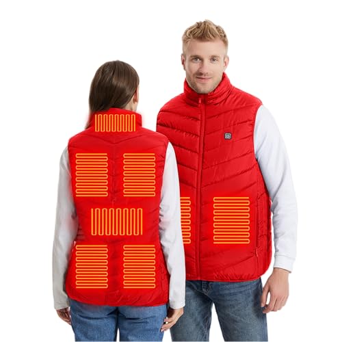 Heated Vest for Men Women USB Electric 8 Zones 3 Heat Settings Lightweight Puffer Jacket Warming Quilted Outerwear Red X-Large