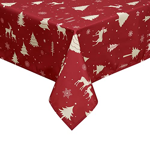 Garvee Red and White Tablecloth Christmas Table Cloths Spill Proof Anti-Wrinkle Polyester Xmas Table Cloth for Kitchen Parties Holiday Dinner Tabletop