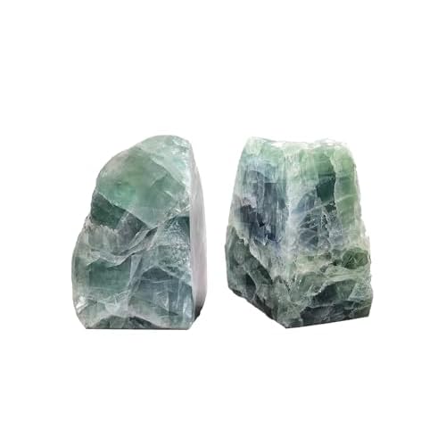 AMOYSTONE Green Fluorite Bookends - Non-Slip Book Organizer for Small Books, Study & Kitchen (3-4 lbs) 3-4 Pounds Mint Green