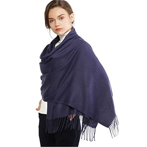 RIIQIICHY Women's Scarf Pashmina Shawls and Wraps for Evening Dress Bridesmaid Wedding Bridal Winter Warm Long Large Scarves Navy
